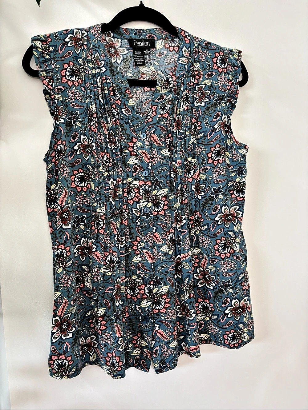 Papillon Floral Blouse Blue & Pink Medium Like New